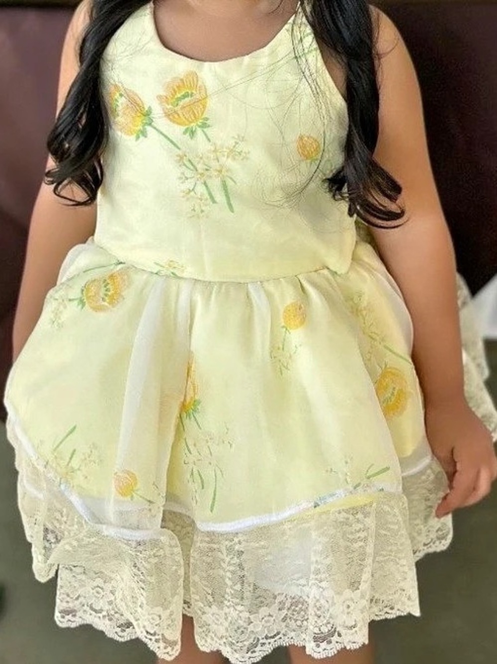 Girls Floral Party Dress in Yellow & White